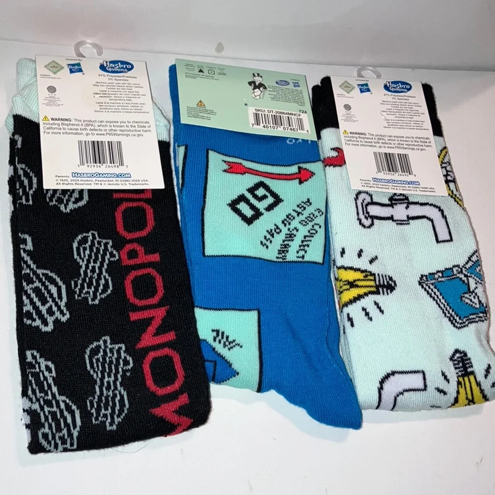 Hasbro Monopoly Black and Blue Casual Socks Set‎ of Three Pair